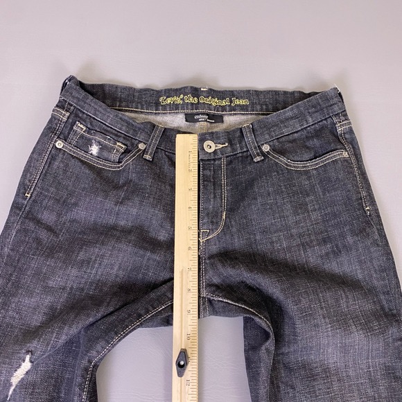 Levis 421 Skinny Jeans Women's W30 Black Dark Wash Distressed Indigo Low Rise - Picture 7 of 16